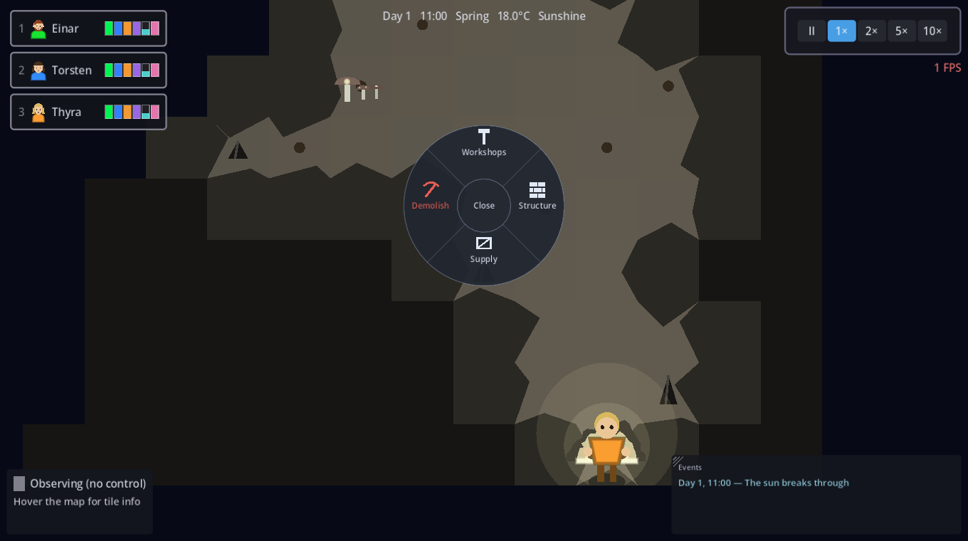 Inside a cave, lit by a torch