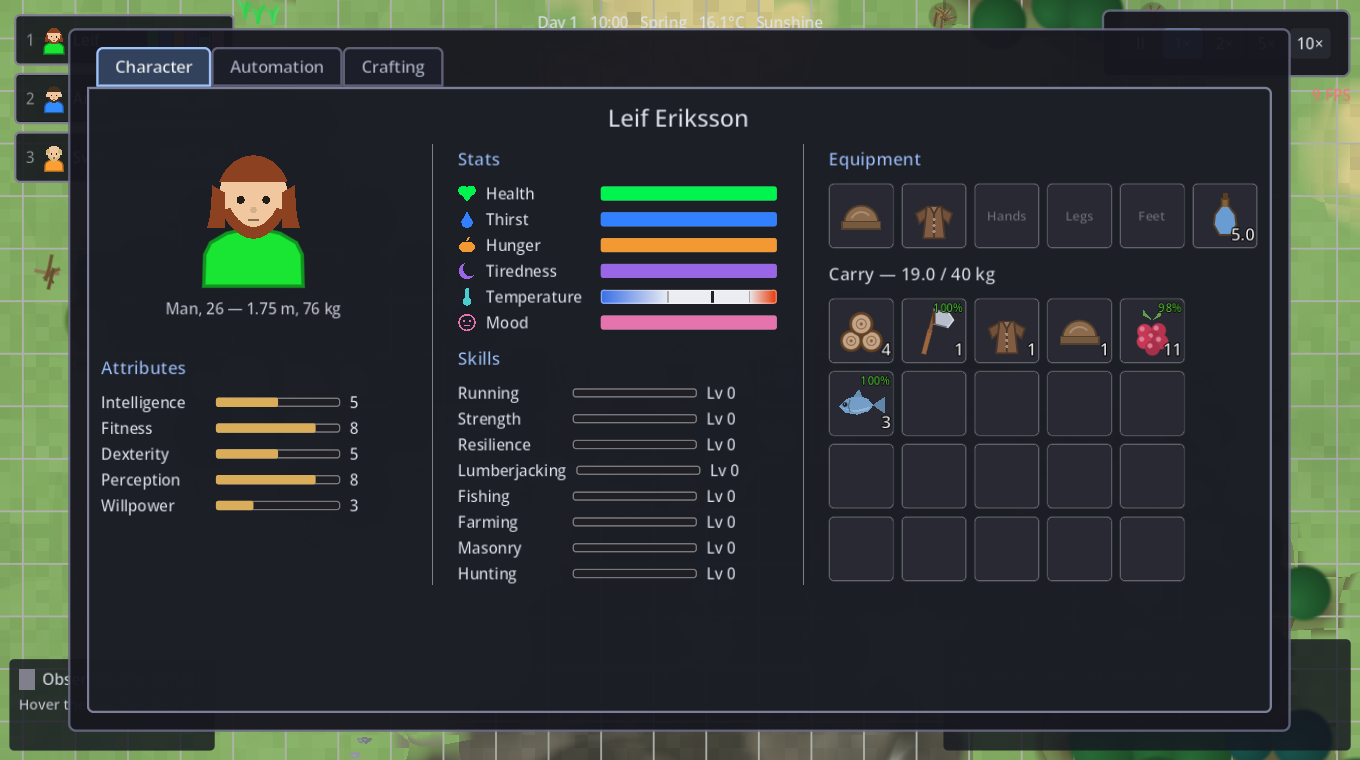 The character sheet