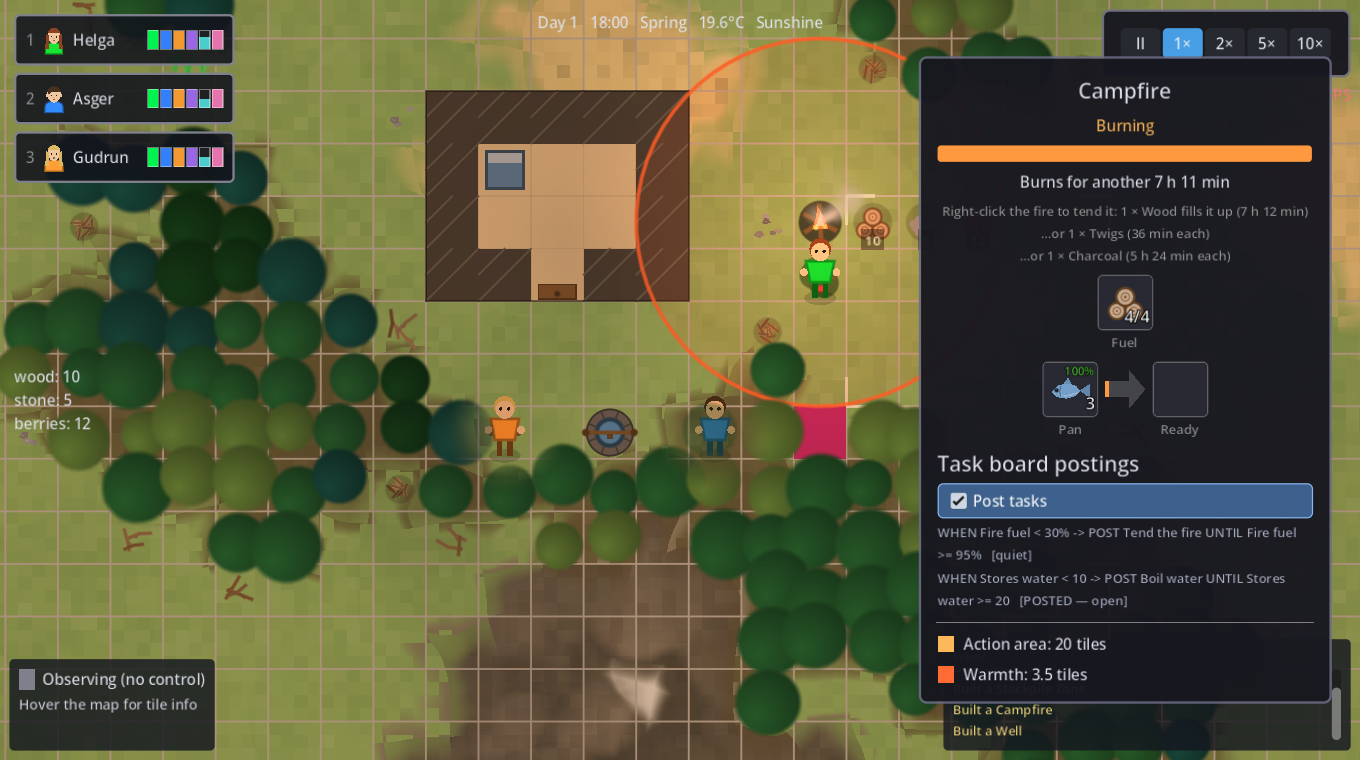 A campfire's panel with the hearth slots