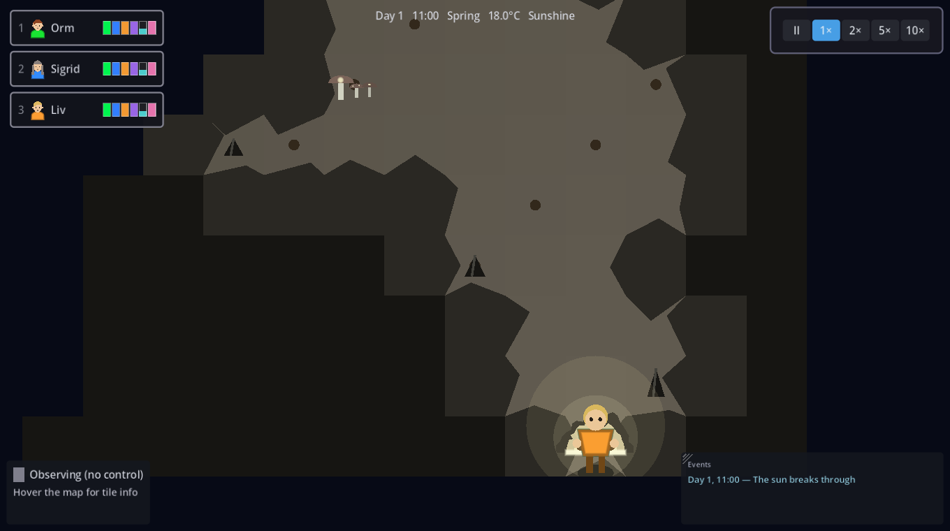 Inside a cave, lit by a torch