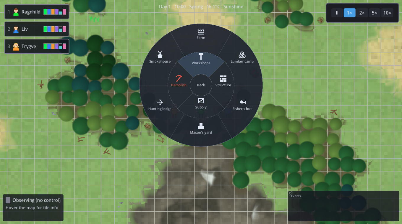 The radial build menu