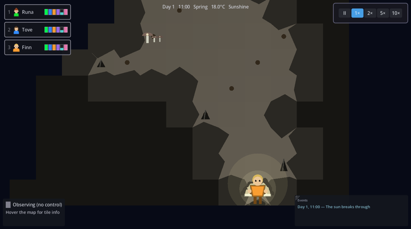 Inside a cave, lit by a torch