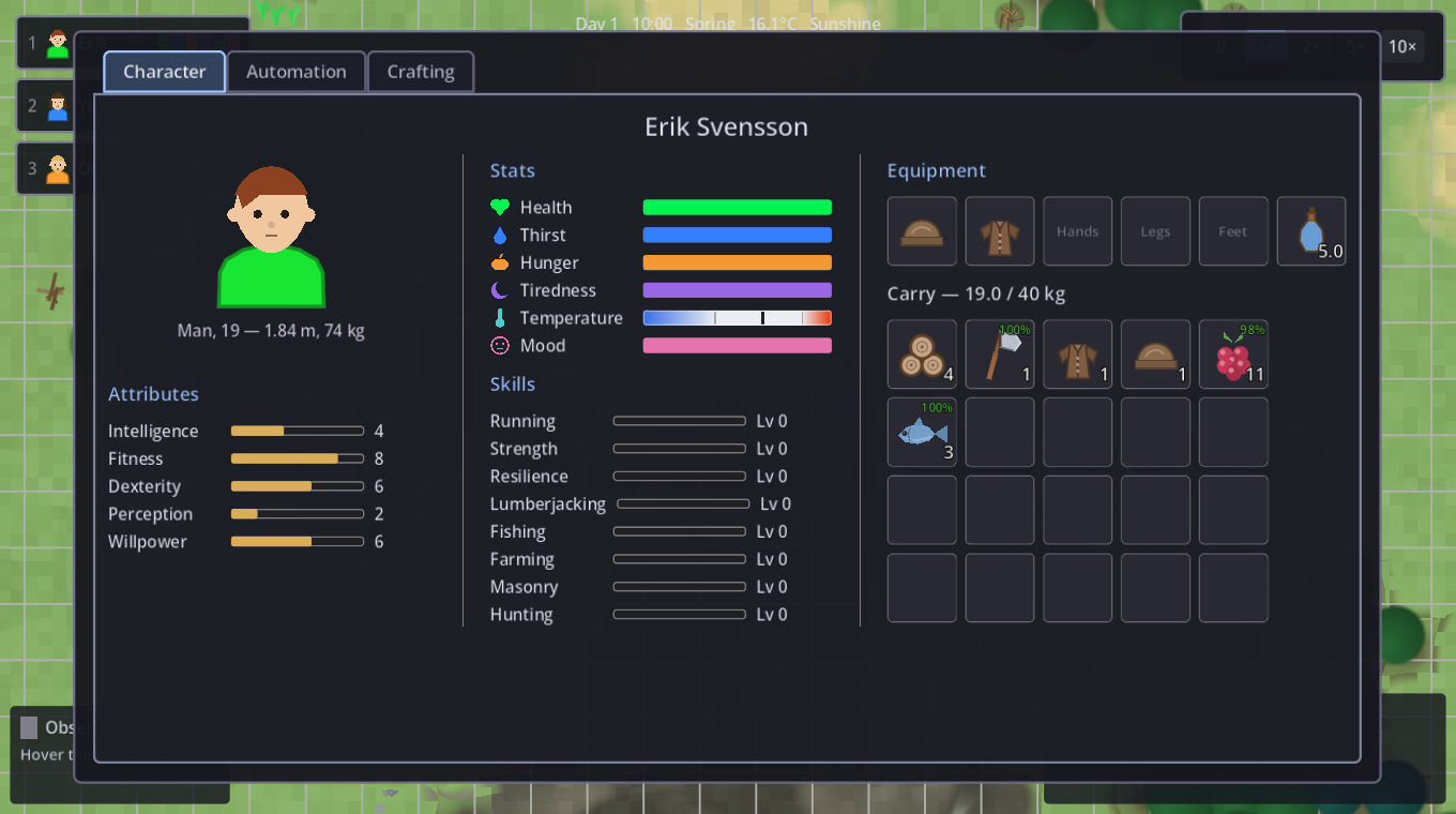 The character sheet