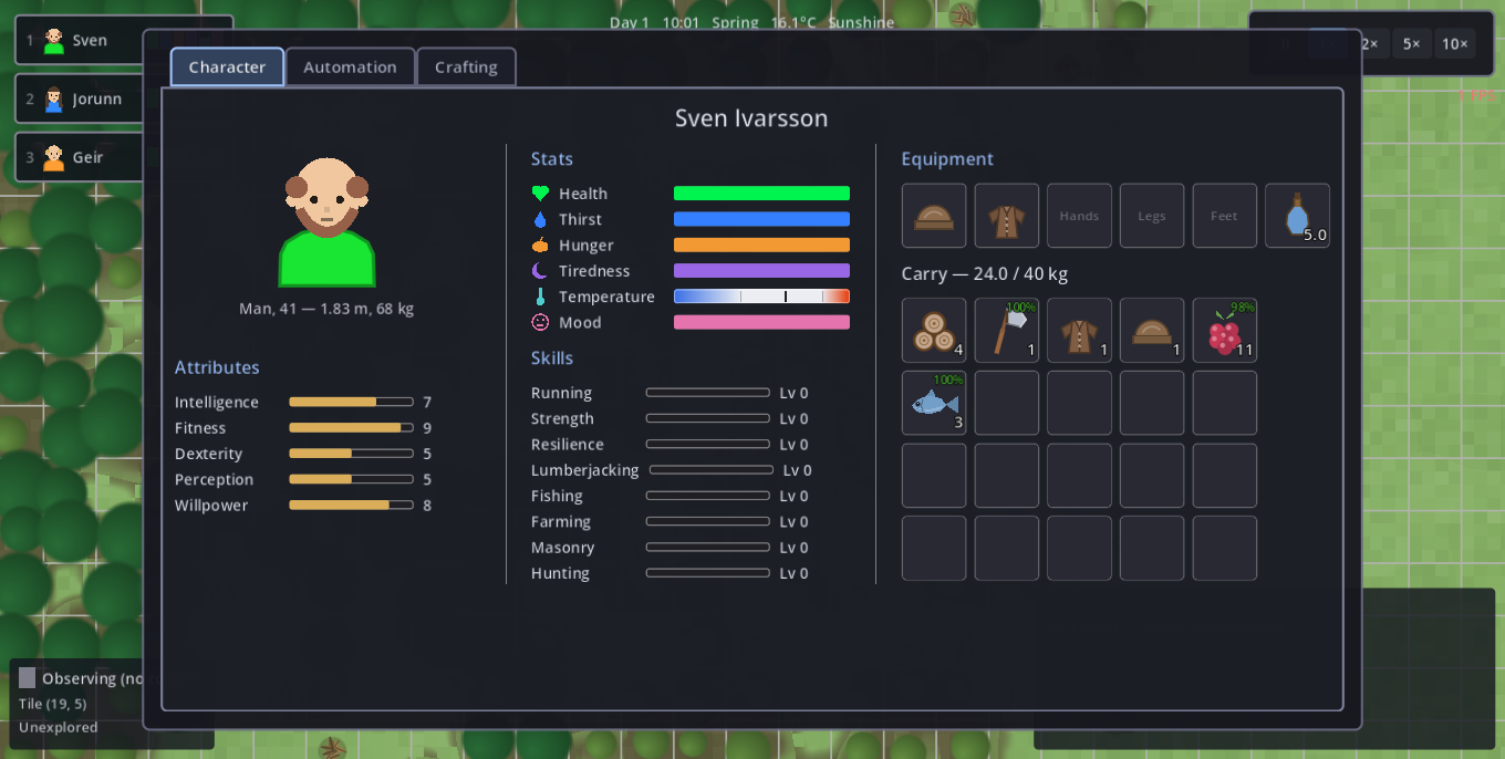 The character sheet