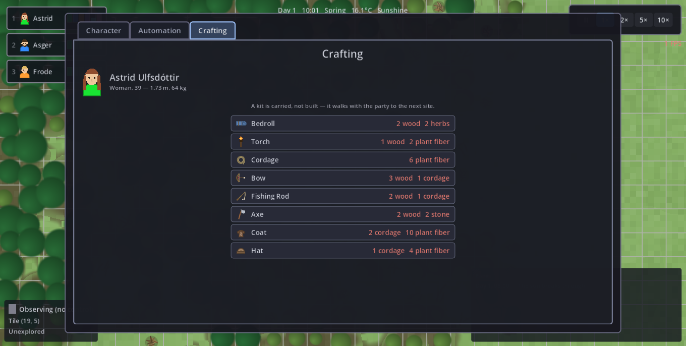 The crafting tab