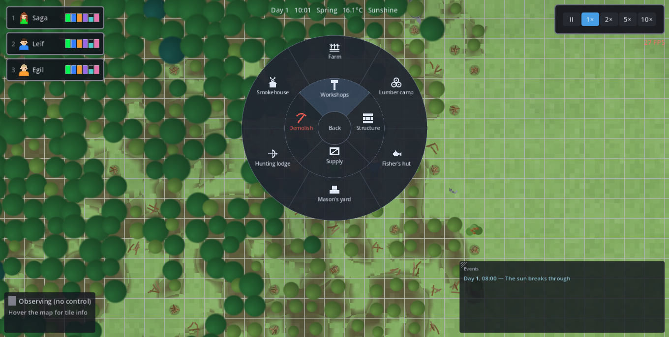 The radial build menu